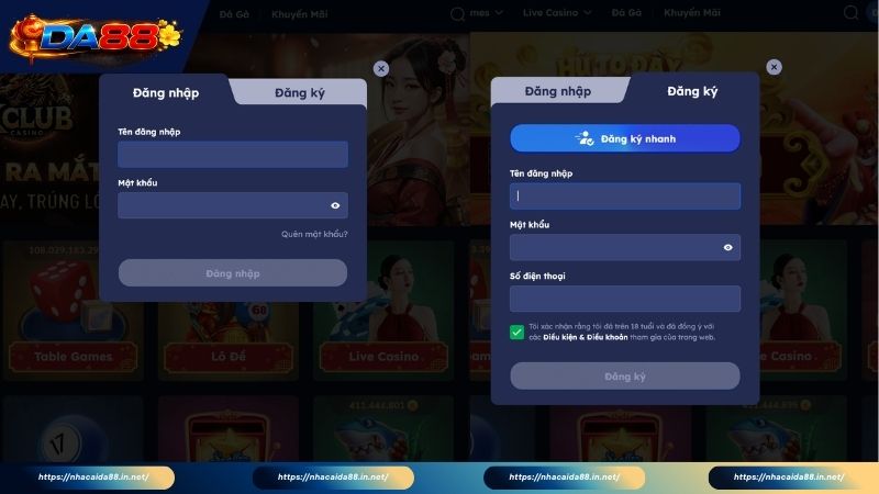 Trả lời vài câu hỏi đăng ký đăng nhập DA88