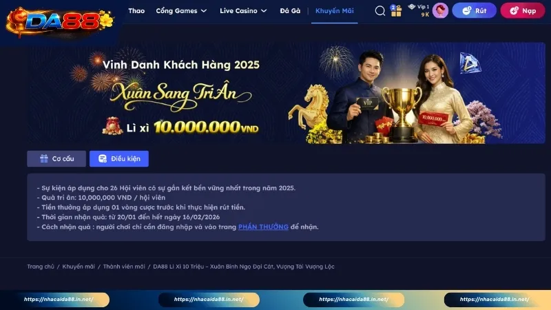 Lưu ý cần biết khi nhận thưởng khuyến mãi DA88