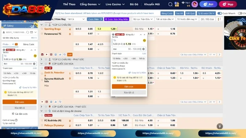 Mặt bằng tỷ lệ kèo tại DA88 so với thị trường