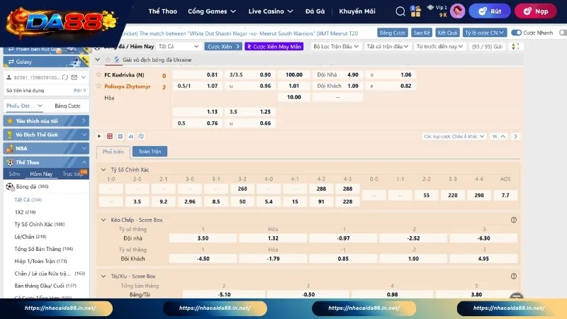 So sánh trực tiếp tỷ lệ kèo DA88 với các nhà cái khác