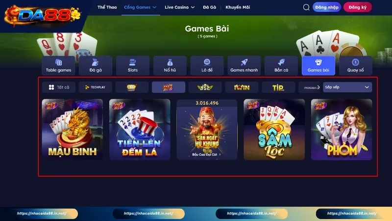 Top 3 sảnh cược game bài đổi thưởng DA88 hàng đầu